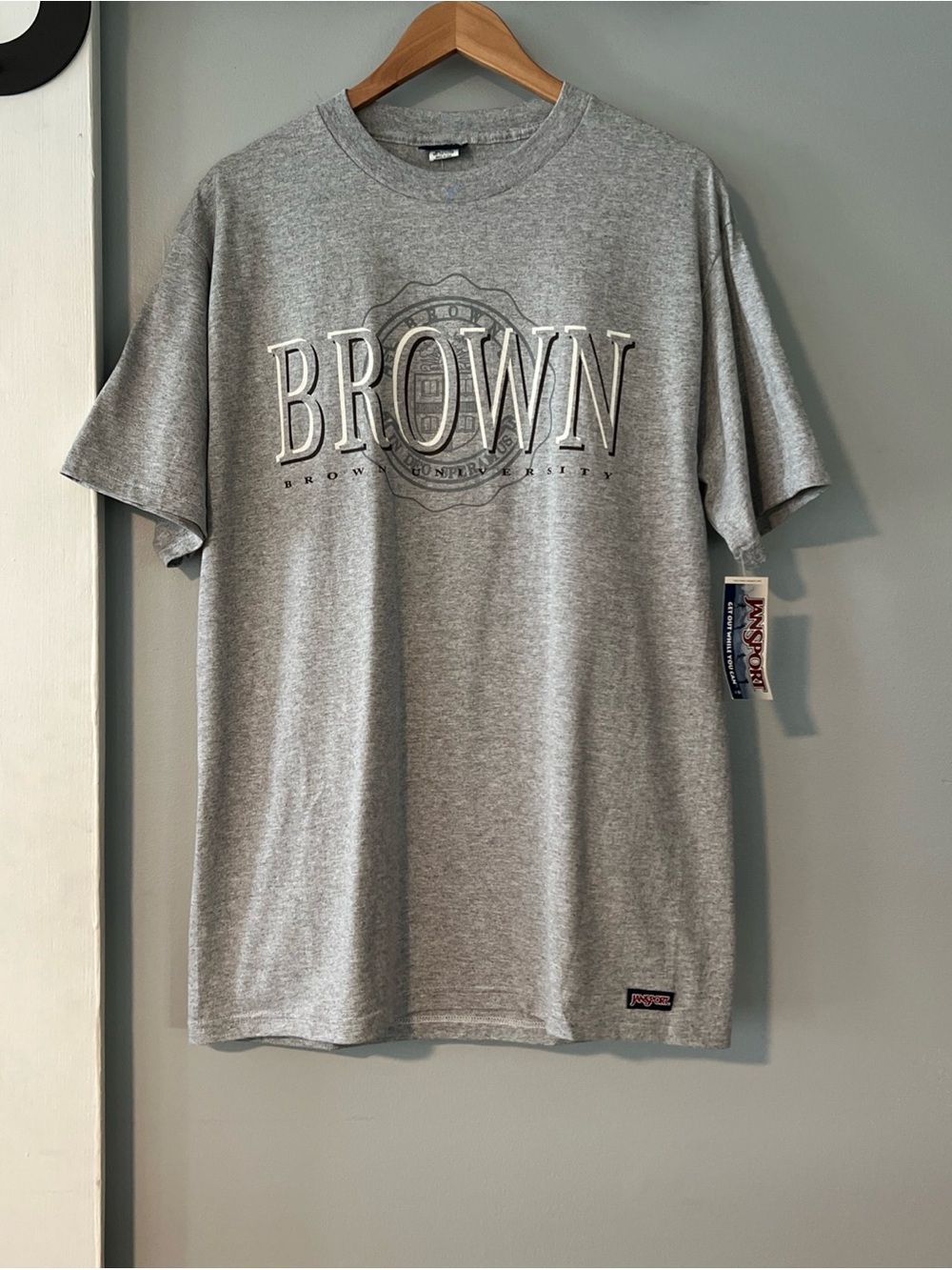 NWT 90s VTG JanSport Brown University Graphic T-Shirt Men’s L Heather Gray USA